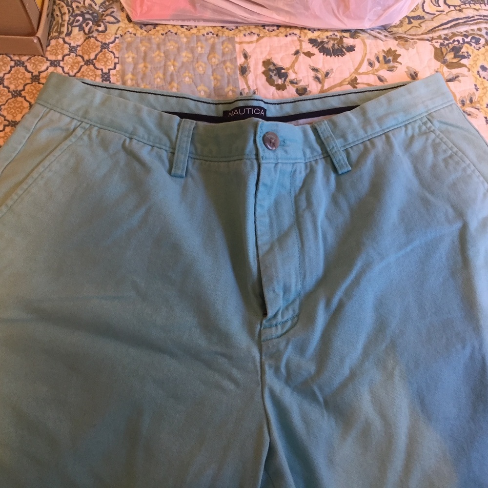 Nautica Mens Aqua Blue Coral Flat Front Cotton 34